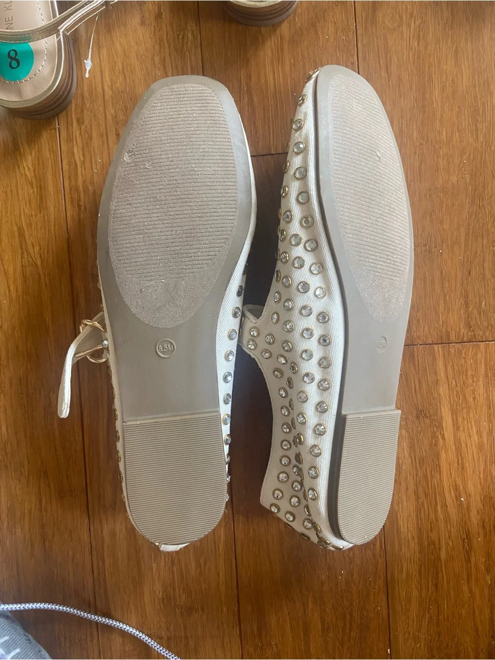 Embellished White Mary Jane Flats with Gold Studs